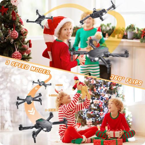 Foldable Drone with Camera for Kids Beginners - Remote Control Helicopter Toys Gifts for Boys Girls, 1080P HD FPV RC Drones with 2 Batteries, One Key Start/Land, Altitude Hold, Gesture Selfie, Black