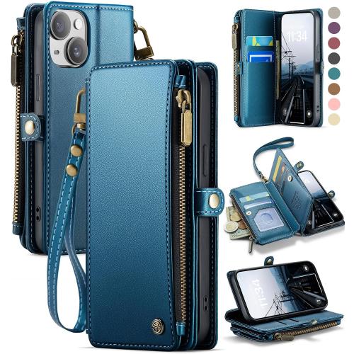 Defencase for iPhone 15 Wallet Case with RFID Blocking Card Holder, Blue