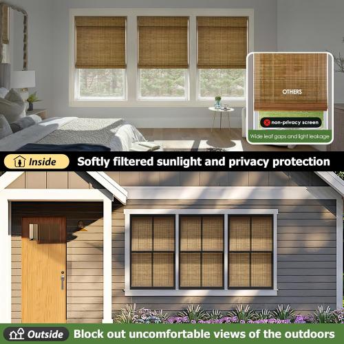 LazBlinds Cordless Bamboo Roman Shades, Privacy Blinds for Interior Windows, Room Darkening Roll Up Bamboo Blinds for Home & Patio, 30 W x 64 H, Highfield Teak