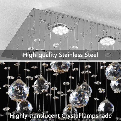 Glam Crystal Chandelier with Bulb Rain Drop Pendants Ceiling Light LED Lighting Rectangular Dining Room Light Fixture for Kitchen Island Dimmable LED Light