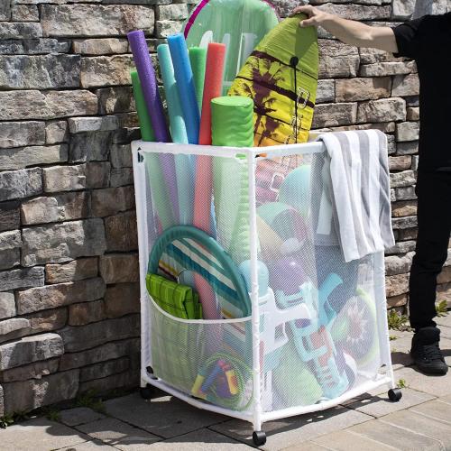Size 25.4 W x 25.4 L x 40 H Color White Rolling Pool Storage Organizer Bin, Medium, (25.4 W x 25.4 L x 40 H), White