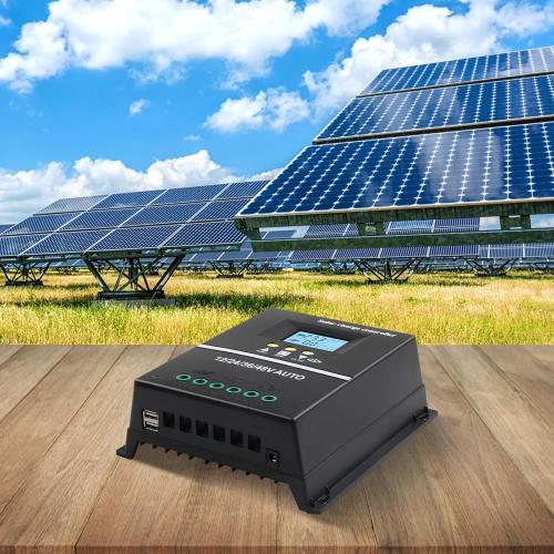 MPPT-Solar Charge Controller, 200A MPPT-Solar Charge Controller 12V/24V/36V/48V LCD Display Battery Regulator, Dual USB Charging Ports, 7 Operation Modes