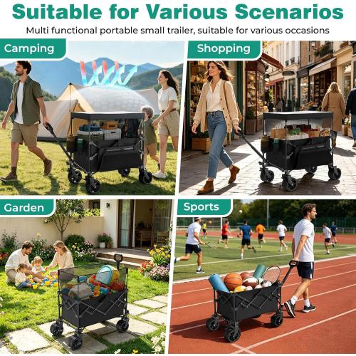 SUNNYFEEL Foldable Wagon Cart with Canopy - 445L Extra Large | 440 LBS Heavy Duty Utility Cart with All-Terrain Wheels, 3-in-1 Portable Wagon for Garden, Grocery, Camping, Beach, Shopping