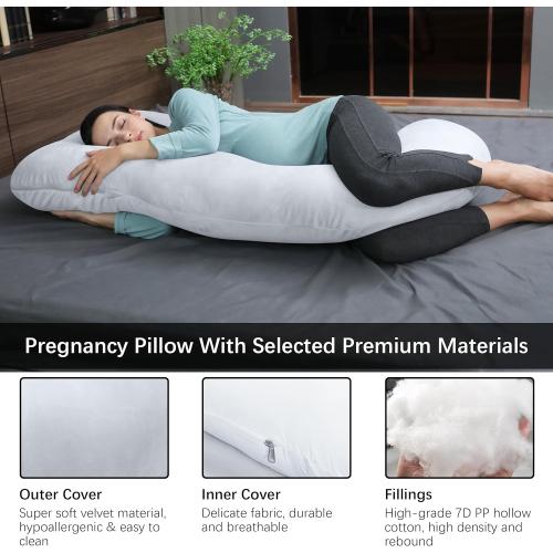 MOON PARK Pregnancy Pillows for Sleeping - U Shaped Full Body Maternity Pillow with Removable Cover - Support for Back, Legs, Belly, Hips - 57 Inch Pregnancy Pillow for Women - Light Grey