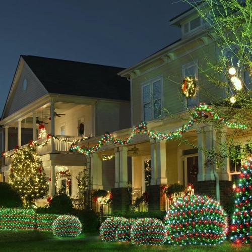 WBao F8 Big Bulbs Christmas Net Lights, 200LED 8.4ft x 5.2ft Christmas Bushes Lights with 8 Modes, Timer, End to End Connectable, Waterproof for Lawn, Bushes Outdoor Xmas Decorations, Red Green White