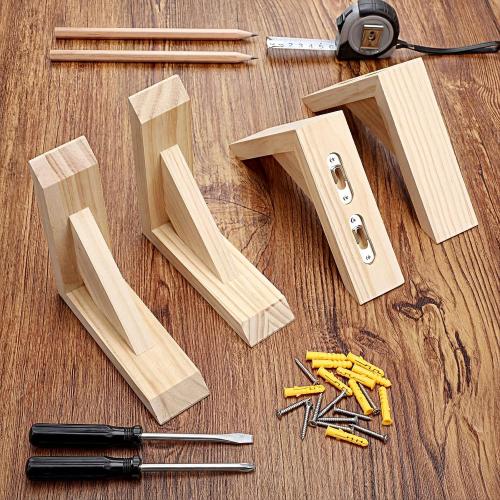 Cinnvoice 4 Pcs Wood Corbels Wooden Shelf Brackets 1.8 W x 5.9 D x 5.9 H Rustic Solid Wood Corbels Decorative Pine Shelf Bracket for Doorway Countertop Kitchen Cabinet Book Shelves(Natural Color)