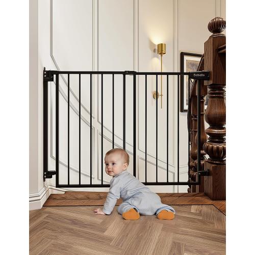 Babelio 29.7-46.5 No Bottom Bar Baby/Dog Gate for Stairs, House and Doorways, Auto Close Safety Pet Gates with Large Walk Thru Door, Hardware Mount, Black