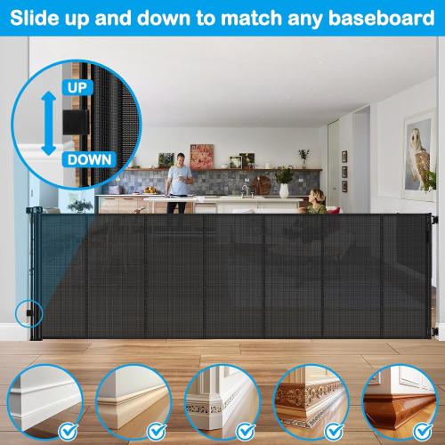 Reinforced 42 Tall X 120 Extra Wide Retractable Baby Gate Extra Long Baby Gates for Large Openings Prevent Kids and Pets from Jumping Over Retractable Pet Gate Reinforced Puppy Gates for Dogs, Black
