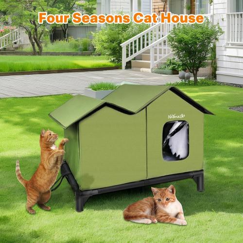 Feral Cat House Outdoor Insulated for Outside Winter Built-in Heating Pad 9-Speed ​​Temp & 3 Timers, Outdoor Heated Cat House