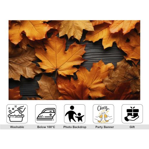 4x4ft Autumn Maple Leaves Backdrop Rustic Wood Plank Photography Background for Fall Thanksgiving Harvest Festival Decorations Banner Photo Studio Props