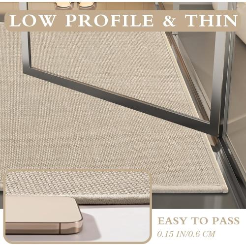 Bathroom Rugs Thin Bath Mat Sets 2 Pieces Quick Dry,Beige | Ultra Thin Absorbent Bath Rug Set for Bathroom,Low Pile,Machine Washable Rug for Toliet，Shower,（17x24 17x32）
