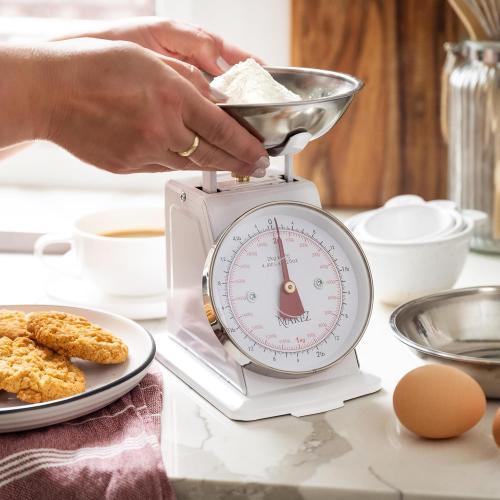 MARLIZ Small Retro Kitchen Scale 4.4Lb/2Kg with 2 Bowls White | Mechanical Dial Scale | Vintage Kitchen Scale