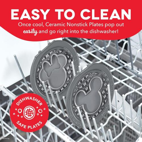 Dash MultiMaker Mini System Removable Plate Set - Ceramic, Nonstick Replacement Plates for Fun-Shaped Waffle Breakfast - Waffle Maker Not Included - 4-Inch - Two-Pack - Mickey & Minnie