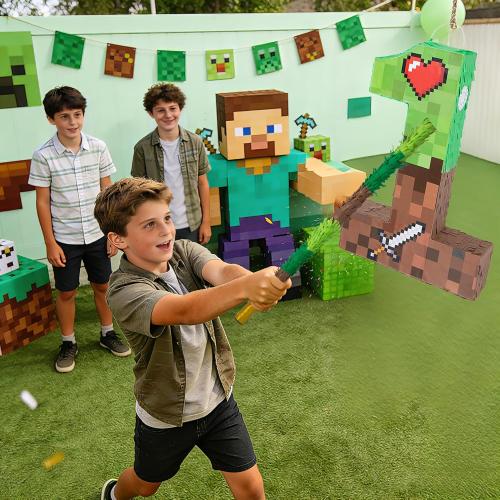 PCFING 20 Inch Pixel Number 1 Piñata with 30 Inch Piñata Stick Blindfold Confetti for Boy Girl Adults Birthday Party Decorations, Anniversary Celebration, Fiesta