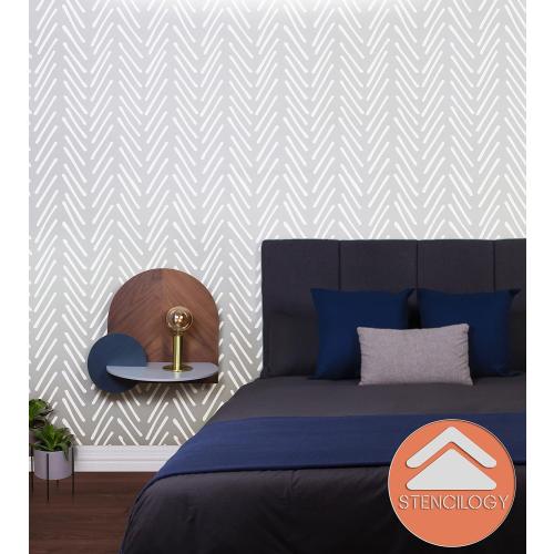 Size 24x 36  Color White / Volga - 24 x 36 XL Wall Stencil, Herringbone Hand Drawn, Large Allover Wall Stencils for Painting, Stencils for Walls, Minimal Stencil Pattern
