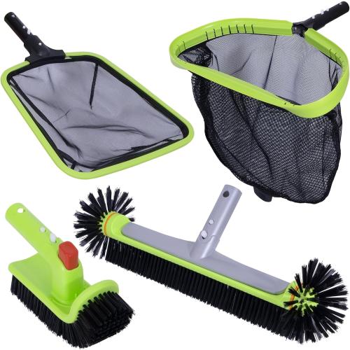 Sepetrel Deluxe Swimming Pool Cleaning Kit Including Professional Leaf Skimmer Net,Half-Depth Fine Mesh Net,17.5 Pool Brush Head & Hand Scrub Brush(NO Pole)