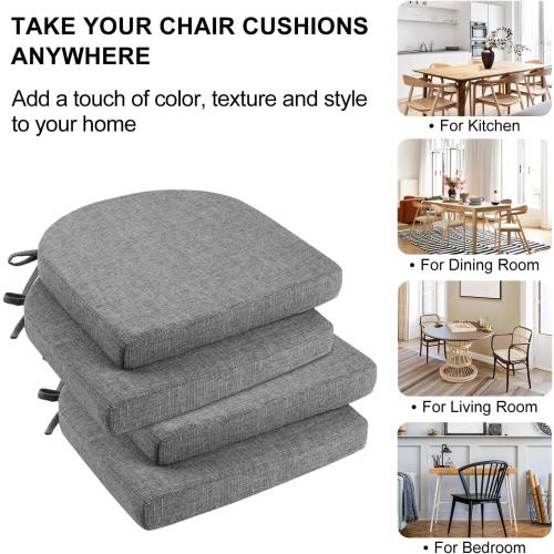 Set of 4 Size 16x16x2 Color grey Wellsin Chair Cushions for Dining Chairs 4 Pack - Kitchen Chair Cushions with Ties and Non-Slip Backing - Dining Chair Pads 16X16X2, Dark Gray