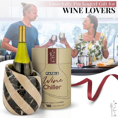 Gusto Nostro Marble Wine Chiller Bucket - 750ml Wine Bottle Cooler and Champagne Chiller for Party, Kitchen, Bar Cart Decor to Chill & Keep Bottles Cold - With Unique Wine Lovers Gift Box
