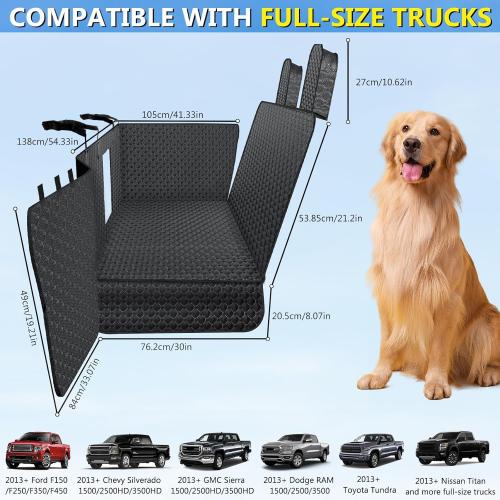 Color Black Truck Back Seat Extender for Dogs, Upgraded Waterproof Pet Seat Cover with Door Protection, Hard Bottom, Holds 420lbs, Dog Hammock for F150/Silverado 1500/ GMC Sierra 1500/RAM 1500/Titan