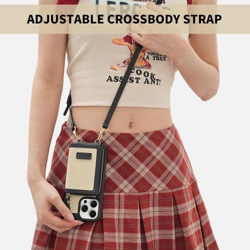 Size iPhone 15 Pro Color Black and Beige ZVE Crossbody Wallet Case for iPhone 15 Pro Detachable Wrist Strap Zipper Leather Protected Case Card Holder, Compatible with iPhone 15 Pro 6.1-inch Purse Cover (Black with Beige)