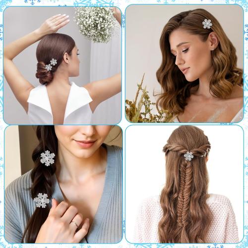 TIESOME Sparkly Rhinestone Snowflake Hair Clip, 8 PCS Silver Christmas Mini Pearl Hairpins Cute Metal Alligator Clips Elegant Shinny Hair Accessories for Women Princess Long Thick Hair