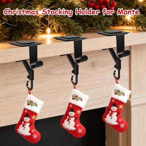 No-Drill Fireplace Stocking and Garland Hanger for Mantel 2-in-1 Adjustable Heavy Duty Christmas Hooks, Tool-Free Clip-On Design Holds Stockings Garland Securely for Indoor Outdoor Decor (3-gold)
