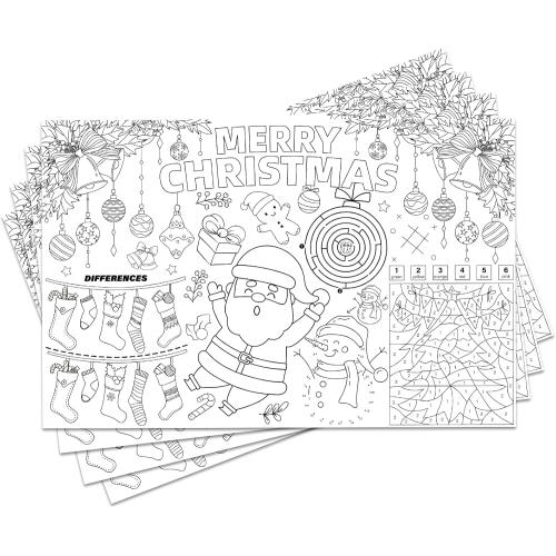 Disposable Christmas Place Mats for Kids, 12 Pack, Santa Paper Place Mat, 17”x 11” Table Mat Sheets for Merry Christmas School Party Decorations