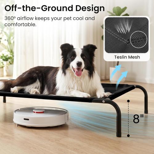 Love's cabin Elevated Cooling Dog Bed for Large Dogs, Portable Indoor & Outdoor Raised Pet Dog Cat Cot, Durable Summer Frame with Breathable Mesh, Black, 48 inches