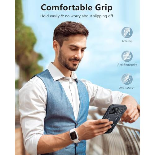 FNTCASE for iPhone 15 Phone Case: for iPhone 14 & 13 & 16e Case Military Shockproof Protective Rugged Cell Phone Cover with Kickstand & Belt-Clip Holster, Heavy Duty Hard Cases 5G - 6.1 Inch Black