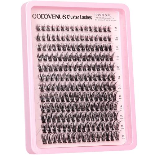 Goddvenus Lash Clusters Wispy Lashes Clusters Like Eyelashes Extension in Salon Natural DIY Cluster Eyelash Extensions for 5-7 days 9-16mm D Curl Fluffy DIY Individual Lashes (192pcs D Curl)