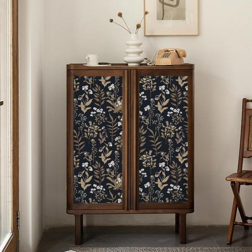 Abyssaly Peel and Stick Wallpaper Vintage Wallpaper Floral Contact Paper for Bedroom Shelf Liner Decor (Black, 17.7 x 118)