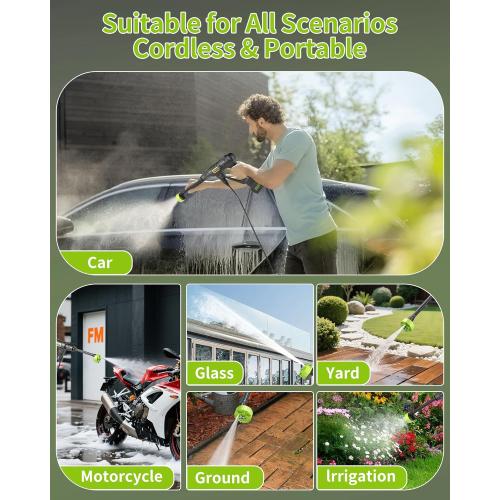 Cordless Pressure Washer Battery Powered; 990PSI Cordless Power Washer with 6-in-1 Nozzle, 23FT High-Elastic Hose, 21V Battery&Charger; Portable Handheld Pressure Washer Cleaner for Home, Car, Garden