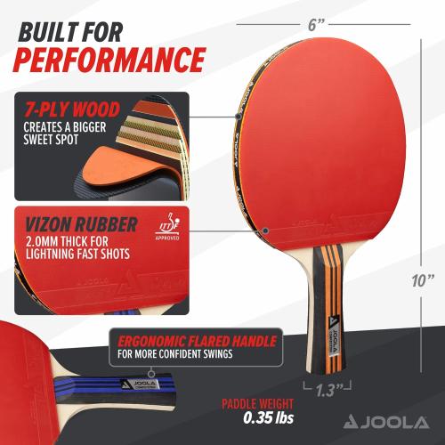 JOOLA Advanced Premium Ping Pong Paddles Set of 4 - Professional Table Tennis Paddles, 6 Advanced Training 3 Star Ping Pong Balls, and Carrying Case - Tournament Level - Indoor and Outdoor Compatible