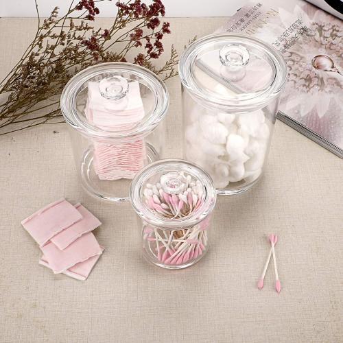 Hipiwe Clear glass Apothecary Jars with Lid, Large Size Bathroom Storage Canister Jar Cotton Ball and Swab Organizer Q-Tips Holder, 60-Ounce, 30-Ounce and 15-Ounce, Set of 3