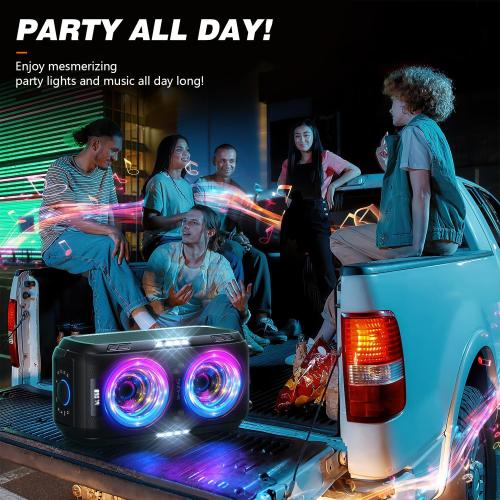 W-KING 270W Peak Party Speaker, Powerful Sound/Futuristic lightshow/12 Custom Deepest Bass/Massive 125dB 6.5''x2 Subwoofer/MIC&GTR in/USB/TF/AUX/IPX5 Waterproof Large Bluetooth Speaker (Black) ‼️unused‼️