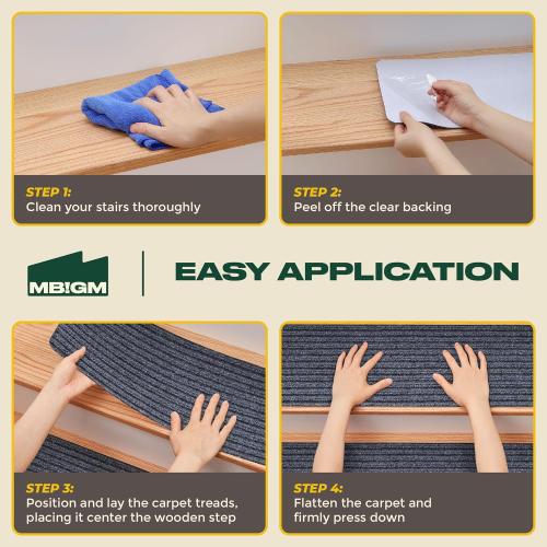 MBIGM 8 X 30 (15 in Pack) Non-Slip Carpet Stair Treads Non-Skid Safety Rug Slip Resistant Indoor Runner for Kids Elders & Pets with Reusable Adhesive - Gray - Carpet Pads for Stairs