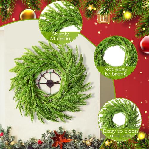 6 Pcs Christmas DIY Green Wreath 10 Inch Artificial DIY Faux Plain Wreaths Front Door Green Farmhouse Cabinets Indoor Outdoor Wall Decor(Norfolk Pine)