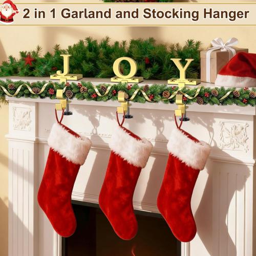Monogrammed Christmas Stocking Holder with Initials,2 in 1 Fireplace Stocking and Garland Hanger for Mantle,2 Hooks Letter Gold Stocking Holder for Xmas Fireplace (Letter-C)