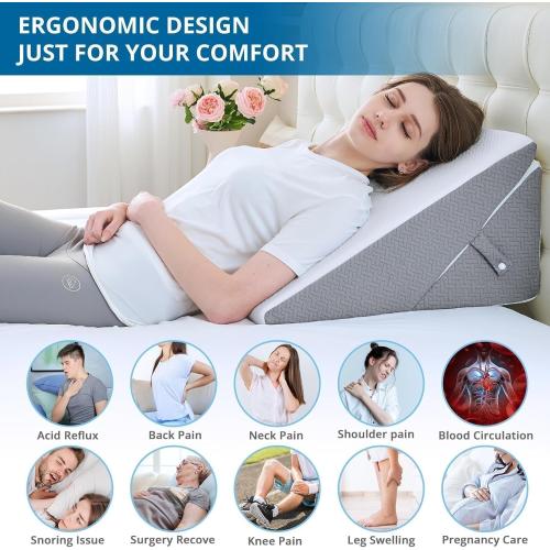 Sasttie Wedge Pillow for After Surgery, Adjustable Memory Foam Bed Wedge Pillow Headboard for Sleeping, Acid Reflux, Surgery Recovery, Neck & Back Support, White and Dark Grey