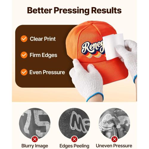 VEVOR 4-in-1 Heat Press Machine for Hats with 6x3inches Curved Teflon-Coated Heat Plate, Easy Temperature Control Non-Slip Base, Four Replaceable Elements 6x3/6.7x2.7/6.7x3.8/8.1x3.5inches