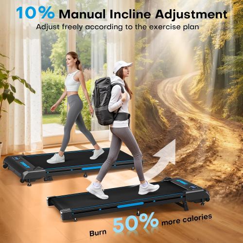 Walking Pad Treadmill, 6.2MPH Under Desk Walking Pad with 10% Incline, Treadmills for Home with Double Frame, 2.75HP Brushless Drive, 12 HIIT Programs, Remote Control, 350LBS Capacity