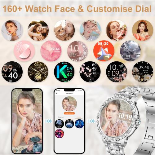 Smart Watch for Women with Diamonds (Answer/Make Call),1.32''Full Screen Smart Watch for Android /iOS,Fitness Tracker with Heart Rate/Blood Oxygen/Sleep Monitor/AI Voice Watches for Women,3 Straps