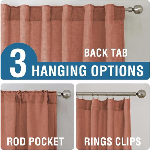 H.VERSAILTEX Natural Linen Curtains 84 inches Long for Living Room 2 Panels Back Tab Loop Pocket Textured Light Filtering Semi Sheer Curtains Rustic Farmhouse Boho Curtain for Bedroom, Terracotta