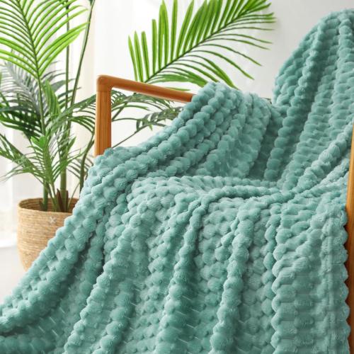 Exclusivo Mezcla Extra Large Soft Fleece Throw Blanket, 50x70 Inches 3D Clouds Stylish Jacquard Throw Blanket for Couch, Cozy Soft Lightweight for All Season, Celadon Blanket