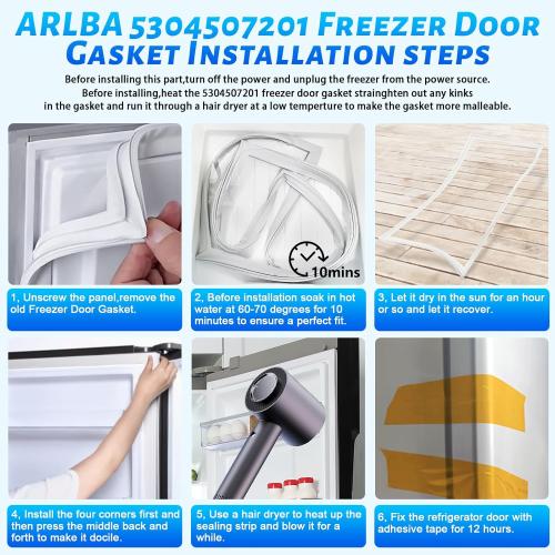 Upgraded 54x 27 5304507201 Freezer Door Gasket Replacement Compatible with Frigidaire,Crosley and Kenmore Freezer Door Seal PD00032288 216522306 216522356 5304507209 PS11770645 AP6037541 White