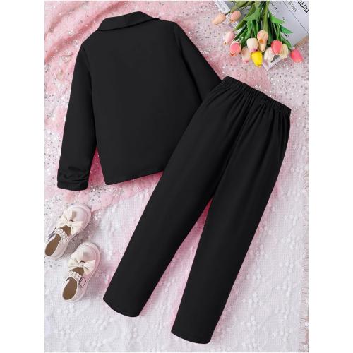 Milumia Girl's 2 Piece Outfits Button Open Front Long Sleeve Blazer and Pants Fall Suit Set Black***