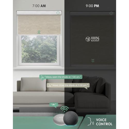 Yoolax Motorized Blinds with Remote, 100% Blackout Smart Blinds for Bedroom Home Office, Automatic Roller Window Shades Work with Alexa Voice Control, with Valance (Jacquard Coffee, 36 W x 72 H)