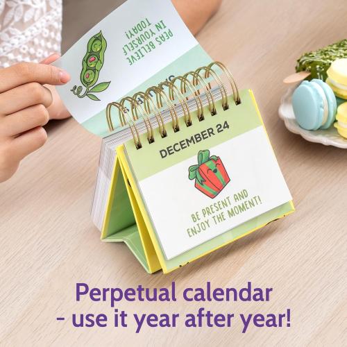 Green T MARIE Punny Motivational Desk Calendar - Daily Perpetual Calendar to Use Year after Year - Cute Office Decor, Positive Affirmation Gifts for Women and Men, Inspirational Desk Accessories