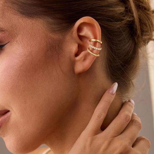 Gold Ear Cuff for Women, 14K Gold Plated CZ Cartilage Cuff | Non-piercing ear cuff with sparkling cubic zirconia. Lightweight stackable jewelry for everyday styling