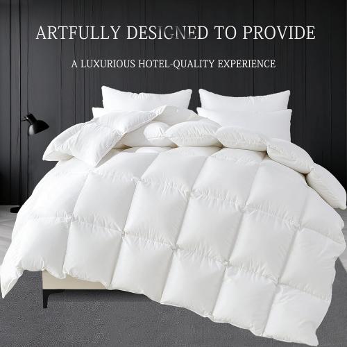 SHOUREN White Luxurious Goose Feather Down Fiber Comforter, All Season Hotel Collection Bed Comforter，Ultra Soft 100% Cotton Duvet Insert with Corner Tabs,